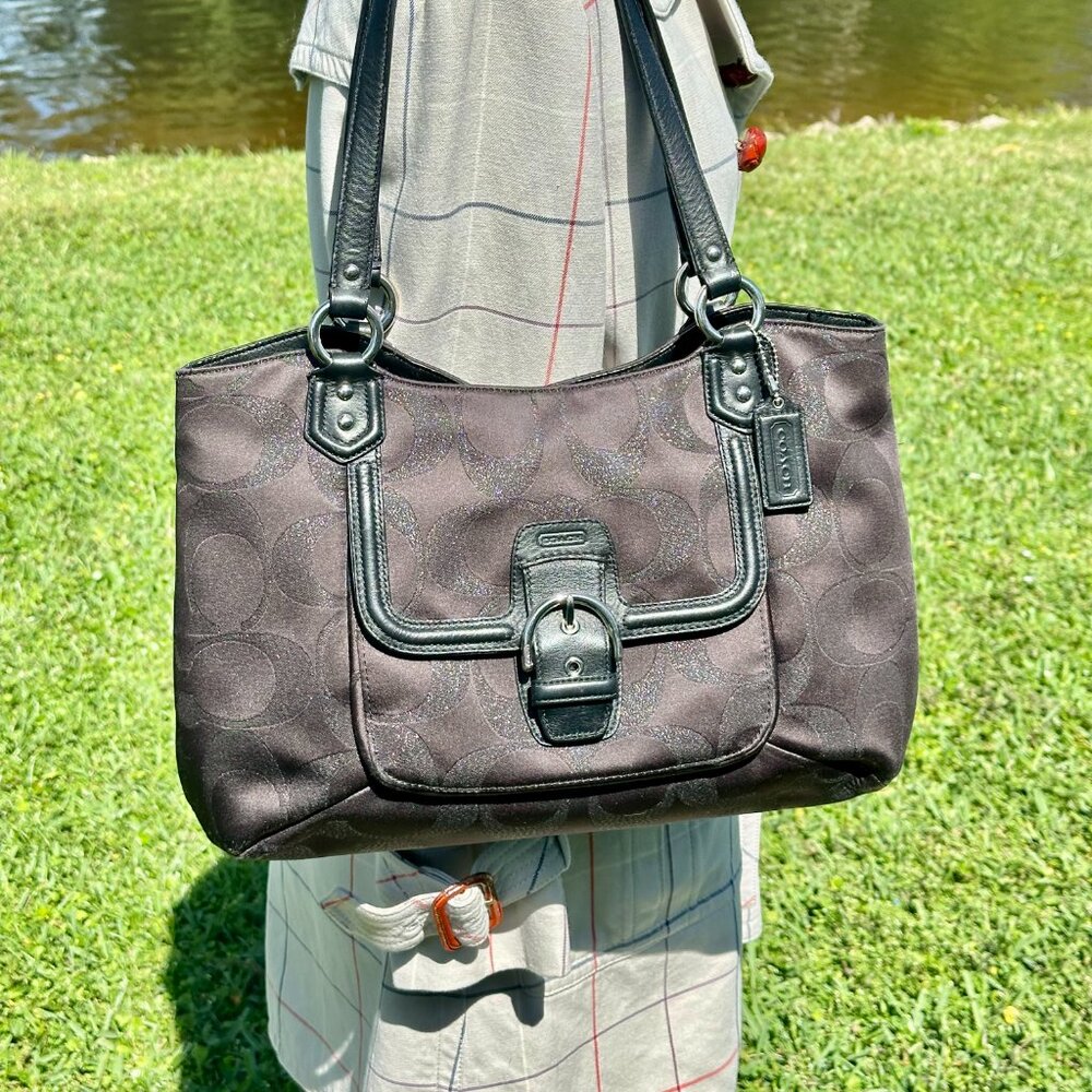 SOLD NWT COACH Campbell Belle Signature Lurex Carryall Shoulder Tote Black 26246 - Picture 16 of 16